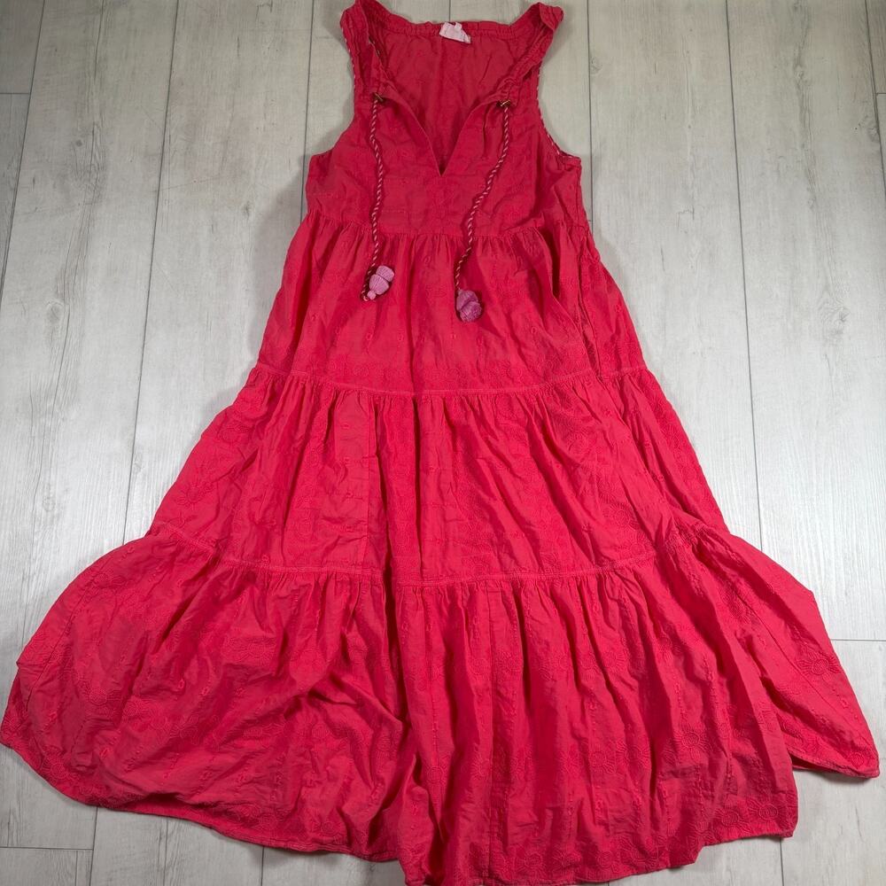 Omika Paolo Maxi Tiered Dress Size Medium Pink Salmon Tassel Flowy Boho